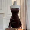Brown Asymmetric Ruched Mini Dress 69548