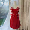 Red Lace Bustier Two-Piece Set with Lace-Up Sides71514+51440