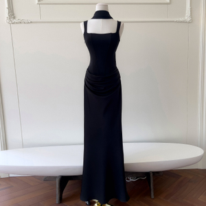 Black Ruched Waist Evening Gown 69544