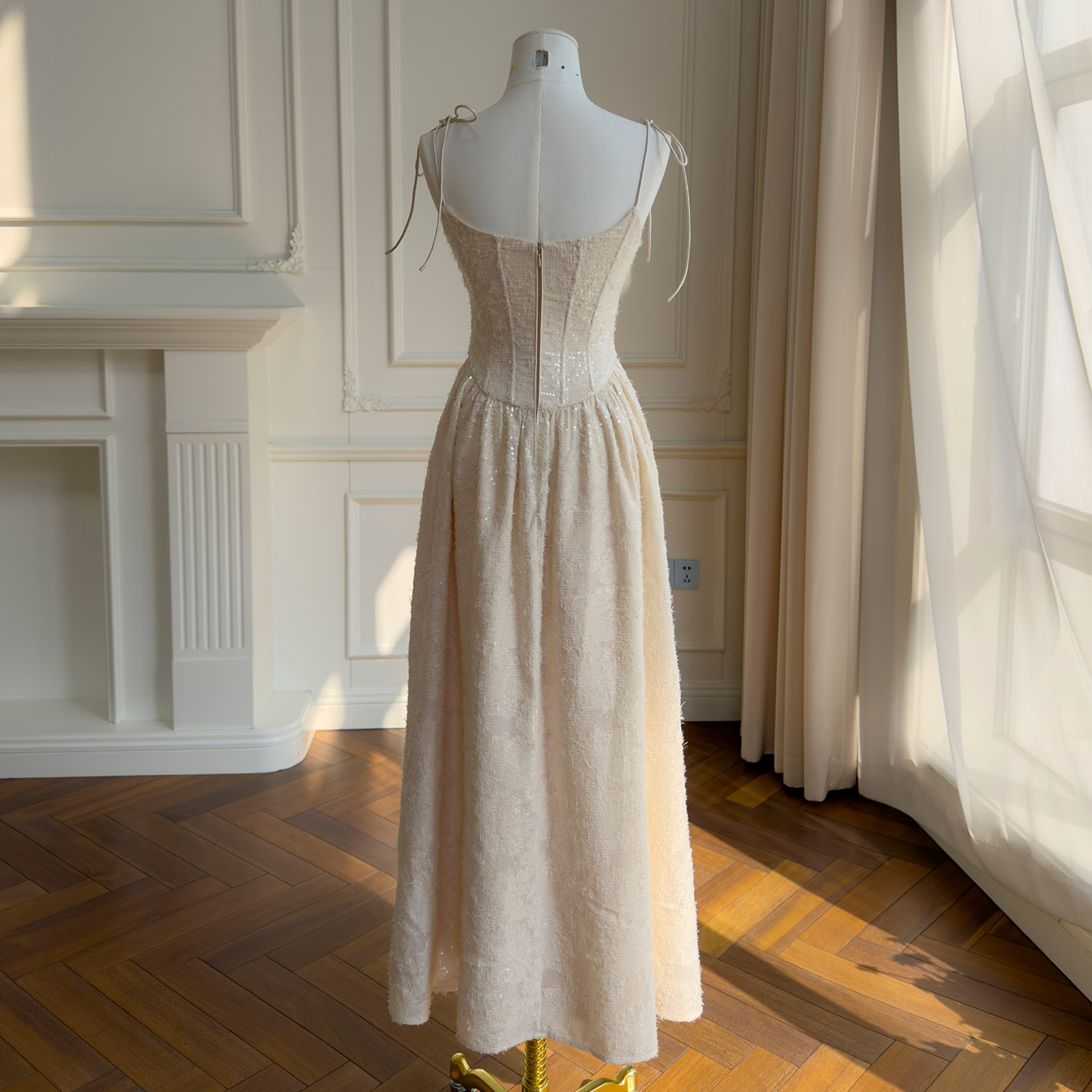 Cream Beige French Style Gentle Maxi Dress69692