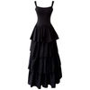 Black Corset Waist Vintage Tiered Maxi Dress69657