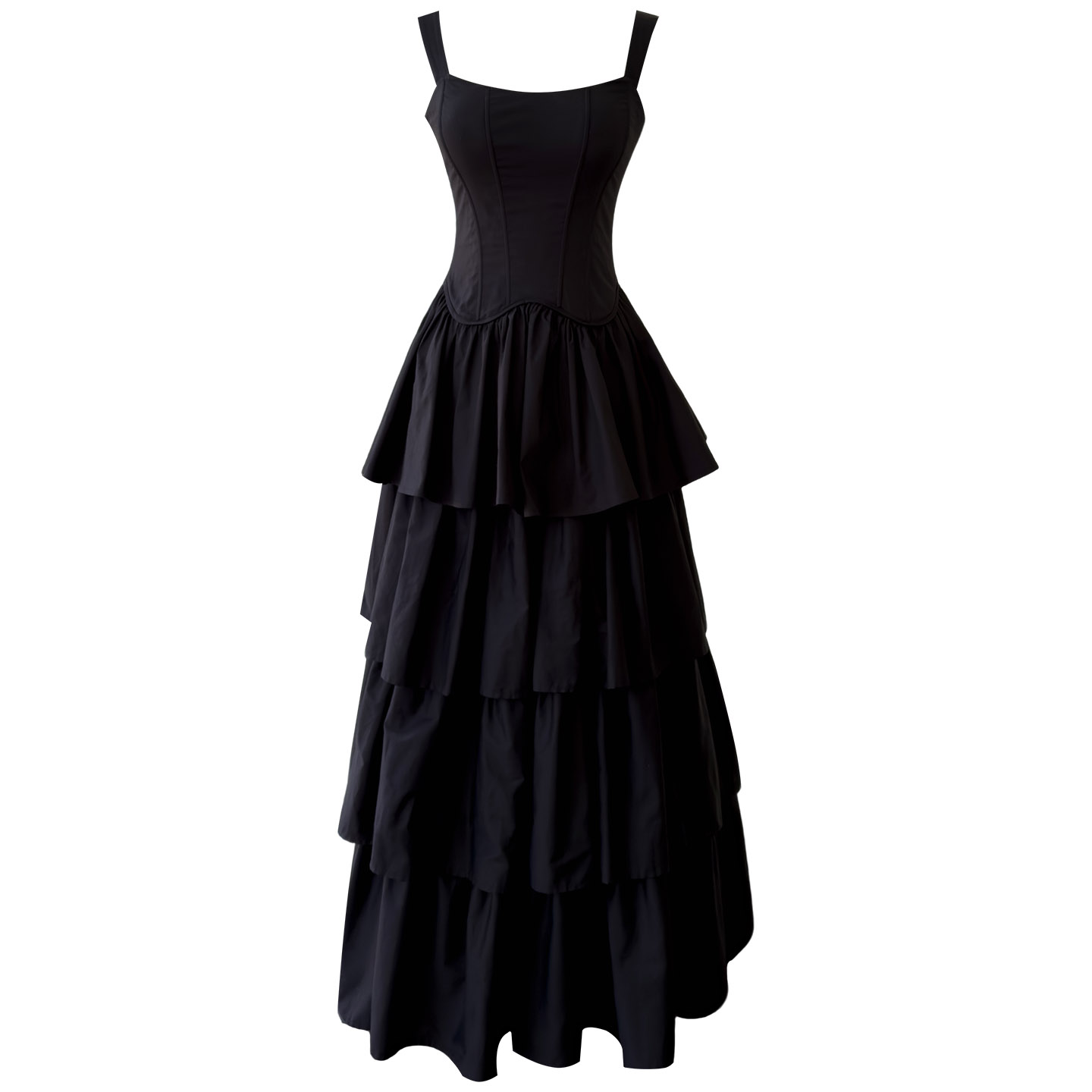 Black Corset Waist Vintage Tiered Maxi Dress69657