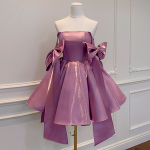 Sweet Bow Lavender Satin Mini Dress69368