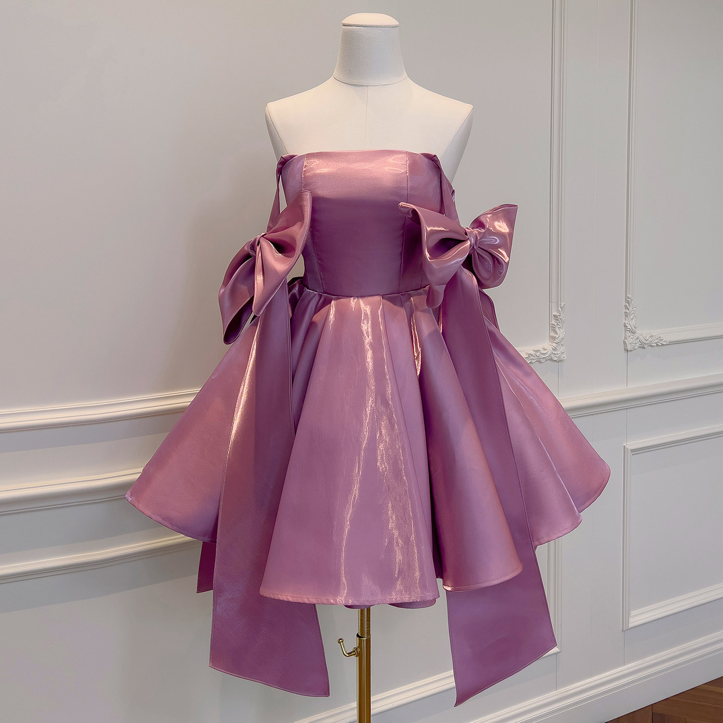 Sweet Bow Lavender Satin Mini Dress69368