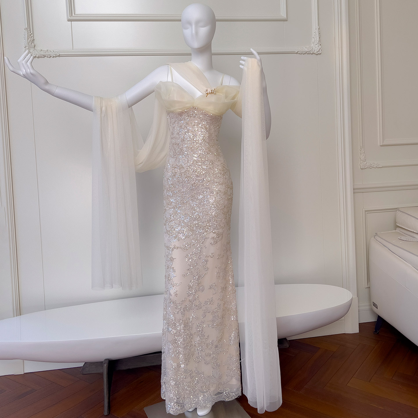 Champagne Sequin Mermaid Prom Dress69518