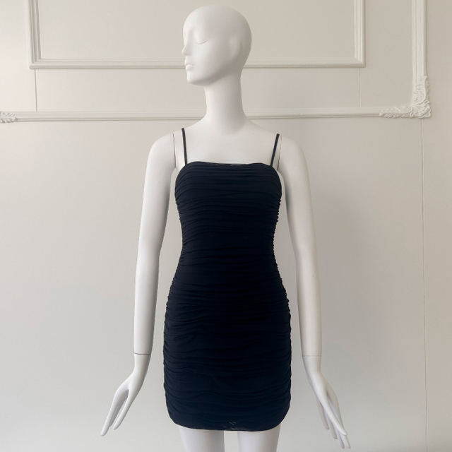 Sleek Black Spaghetti Strap Bodycon Dress69452