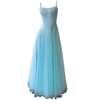 Light Blue Lace Corset Spaghetti Strap Maxi Dress69558