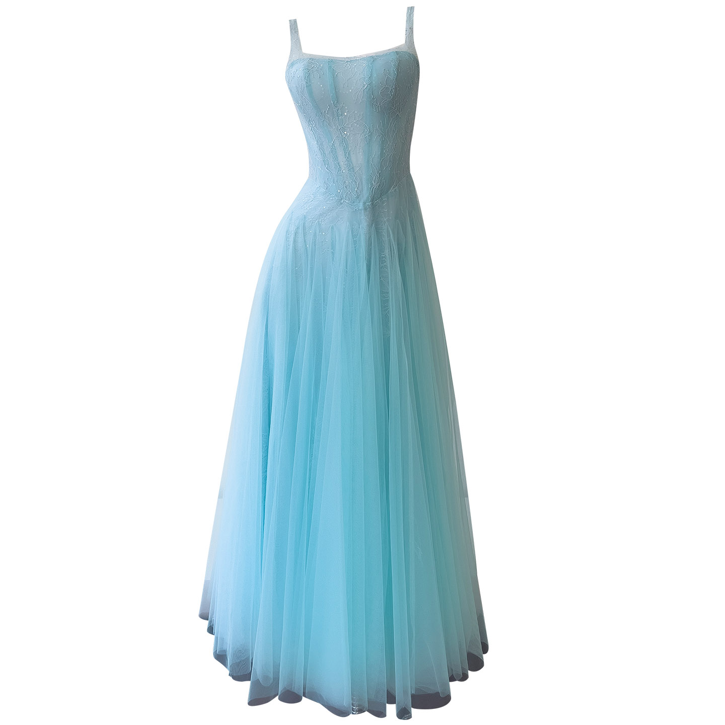 Light Blue Lace Corset Spaghetti Strap Maxi Dress69558