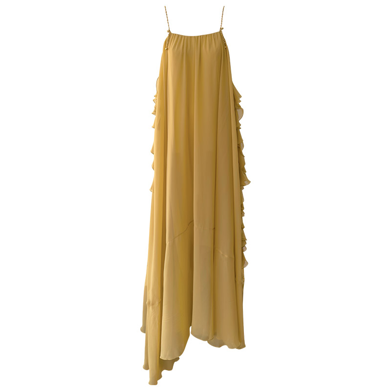 Atmospheric Mustard Yellow Spaghetti Strap Maxi Dress69612