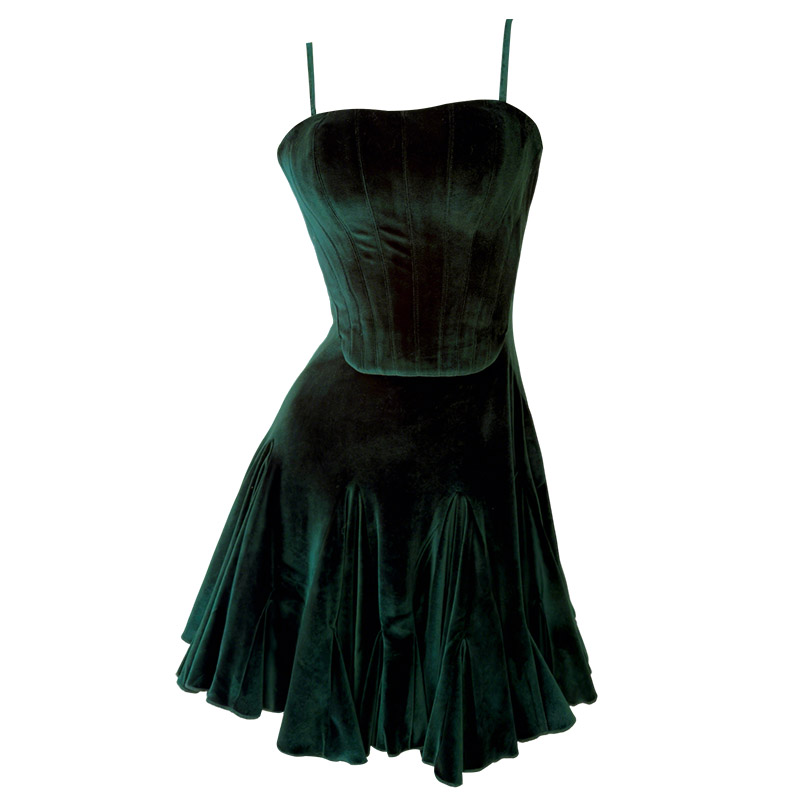 Vintage Dark Green Velvet Slip Dress69670