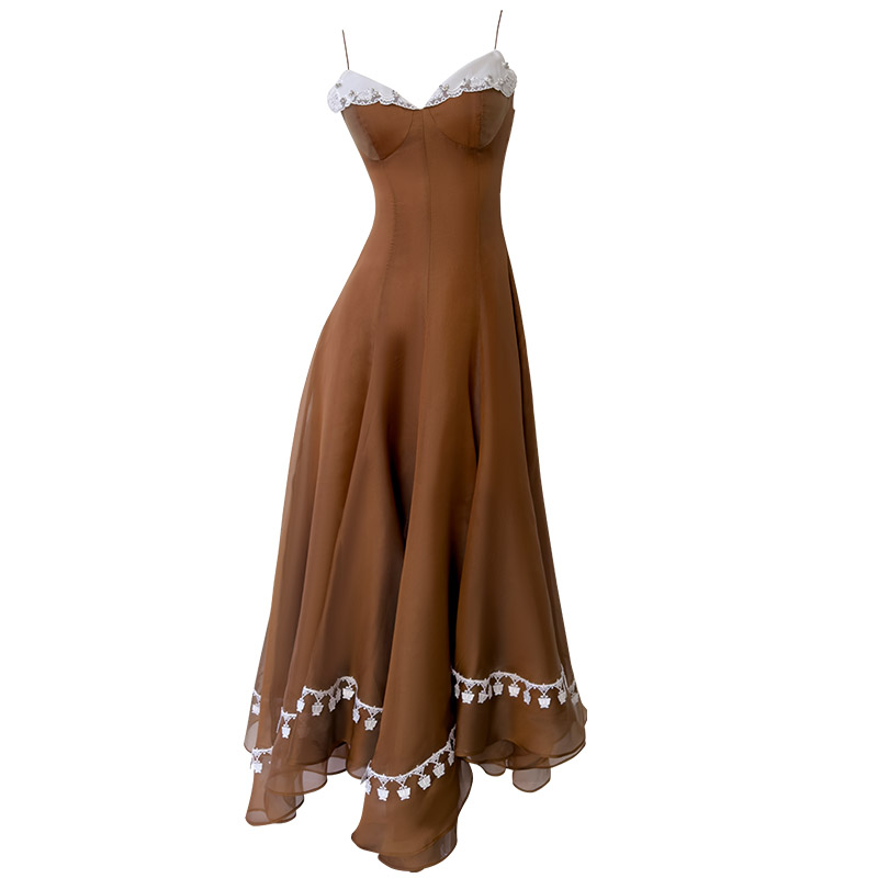 Sweet & Spicy Spaghetti Strap Tube Dress, Sexy Party Evening Gown, French Elegant Slim Fit Flared Long Dress69575