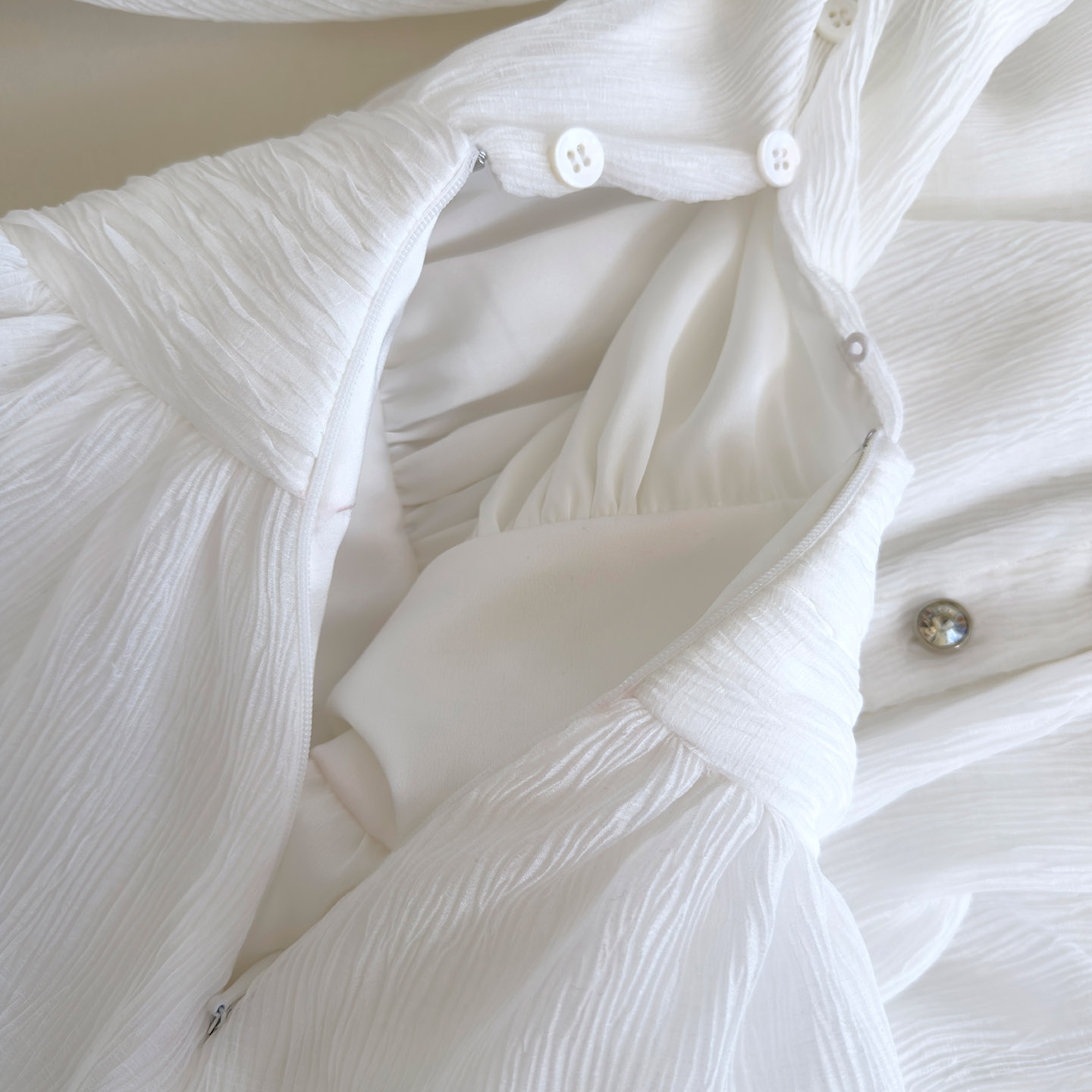 French Luxury Style White Long-Sleeve Romper Dress69628