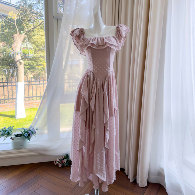 Summer New French Style Vacation Purple Spaghetti Strap Dress, Sleeveless, Long Train, Atmosphere Feeling Maxi Dress For Beach Holiday69622