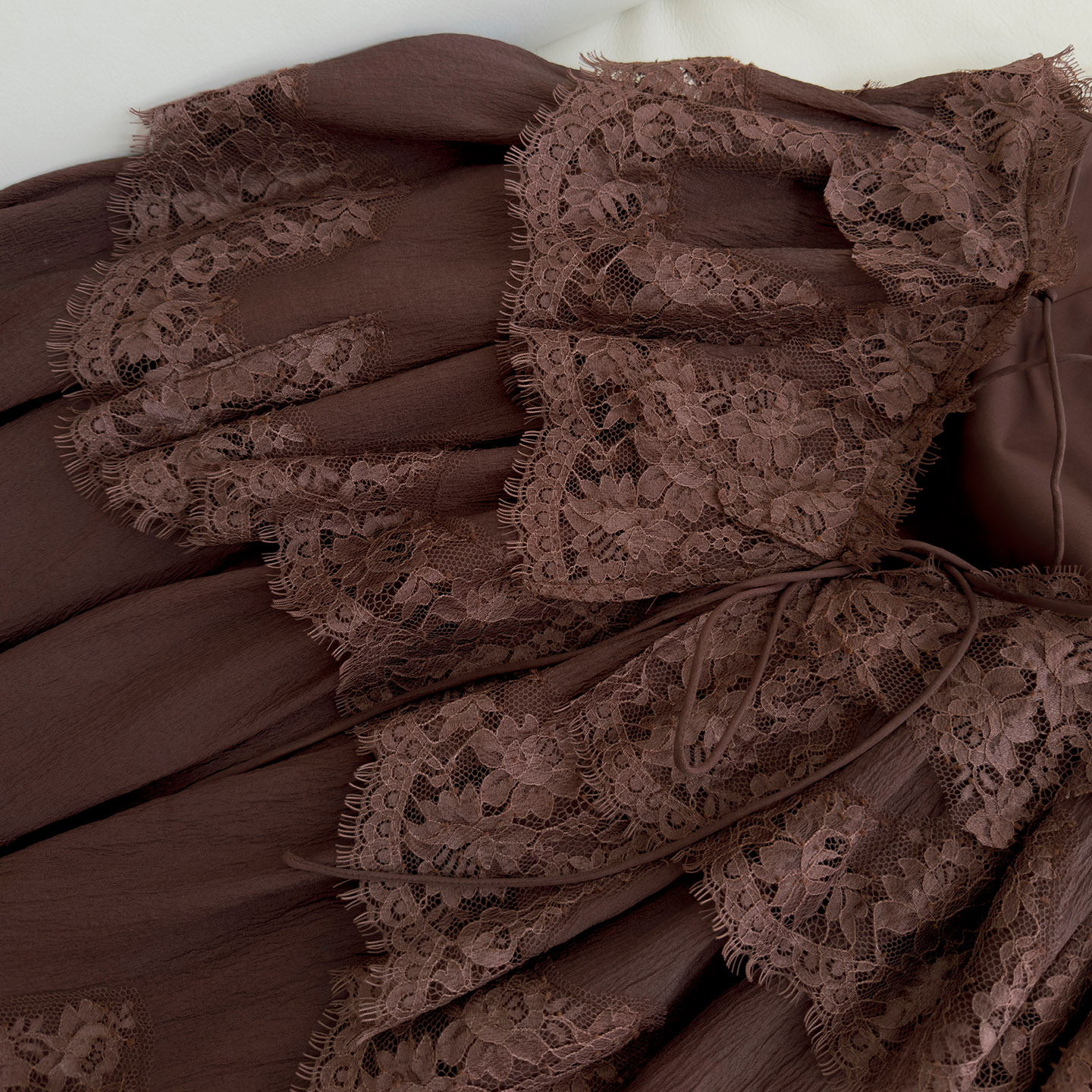 Vintage-Inspired Brown Tiered Lace Ruffle Spaghetti Strap Maxi Dress69680