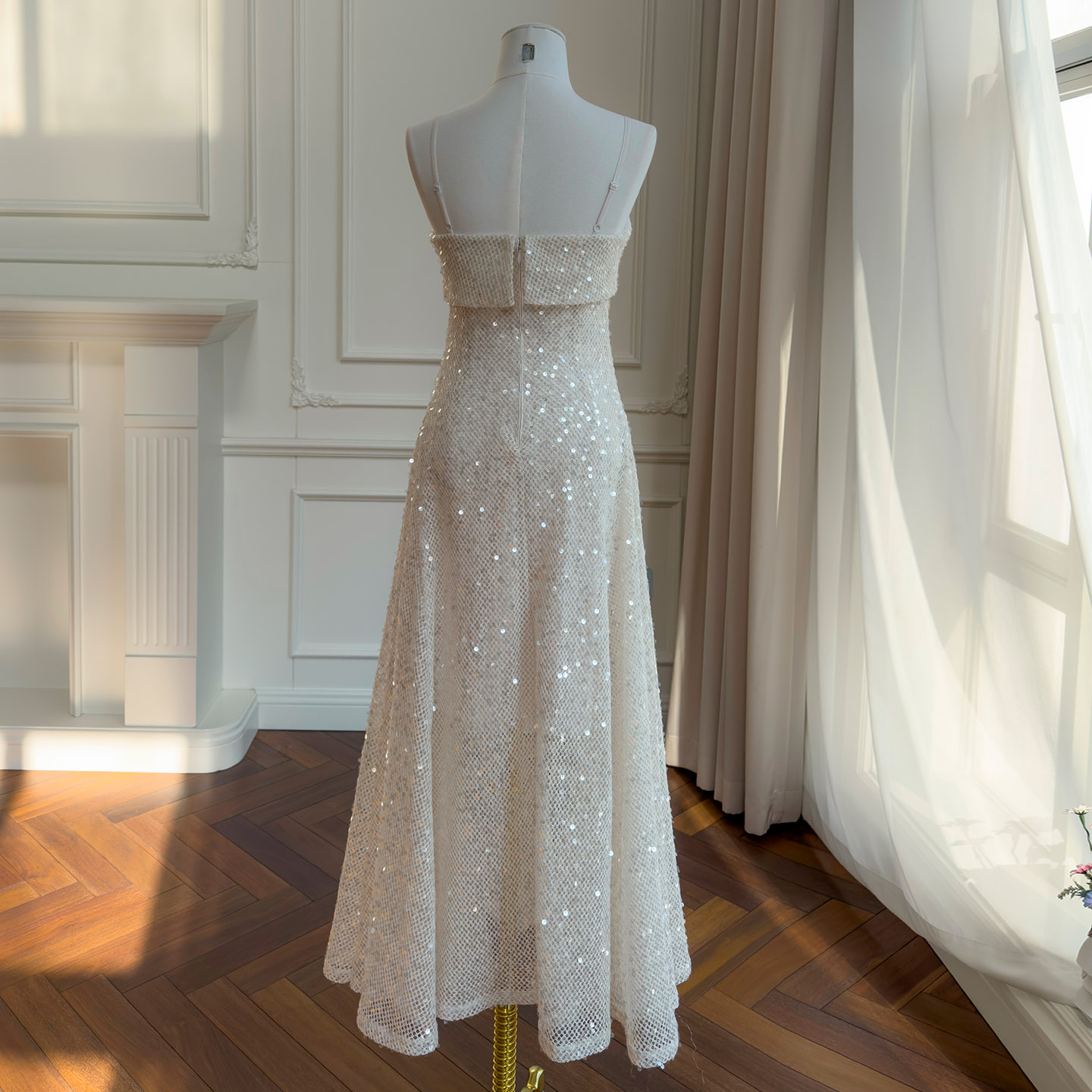 French Sleeveless High Waist Bodycon Dress, 2026 Spring Birthday Banquet Evening Dress, Spaghetti Strap Sequin Dress69598