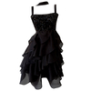French Elegant Celebrity Style Black Sexy Spaghetti Strap Tube Evening Dress, Sequin Velvet Mesh Patchwork Dress69538