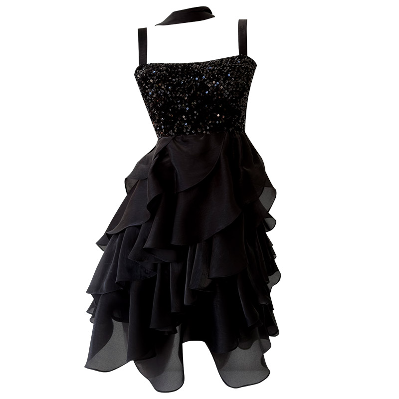 French Elegant Celebrity Style Black Sexy Spaghetti Strap Tube Evening Dress, Sequin Velvet Mesh Patchwork Dress69538
