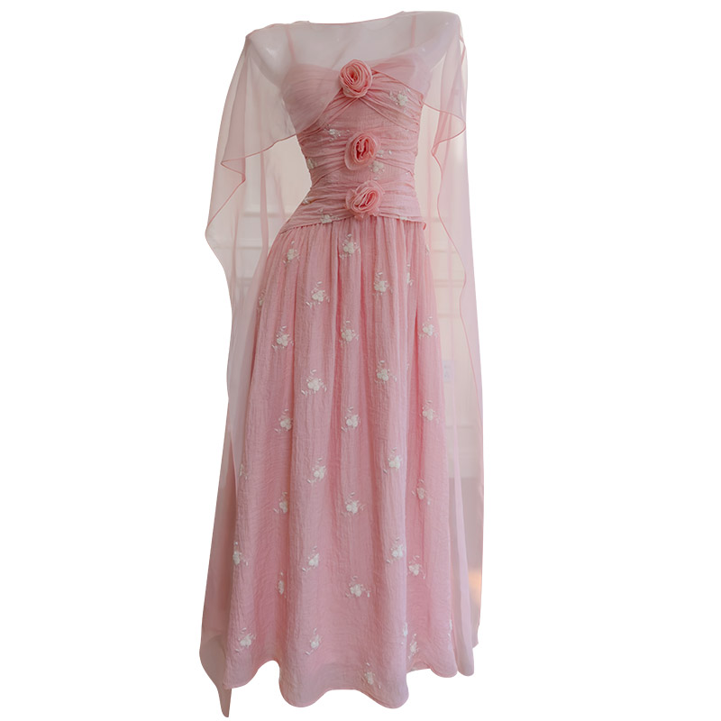 Foreign Trade Light Luxury Halter Backless Waist-Fitted Slim A-Line Dress, Flowy Long Dress for Beach Vacation69608