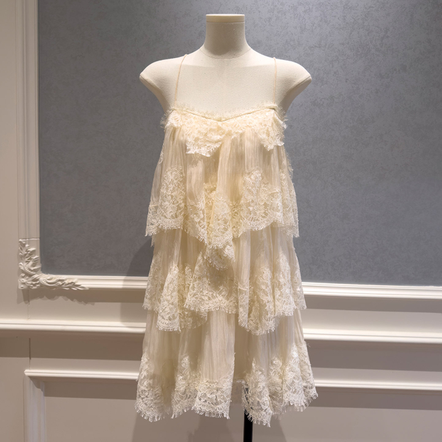 Apricot Lace Tiered Spaghetti Strap Cake Mini Dress69682