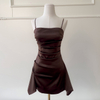 Brown Asymmetric Ruched Mini Dress 69548
