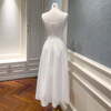 Elegant White High-Waist Spaghetti Strap Dress69697