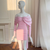 Pink Off Shoulder Ruched Party Dress 69542