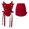 Red Lace Bustier Two-Piece Set with Lace-Up Sides71514+51440