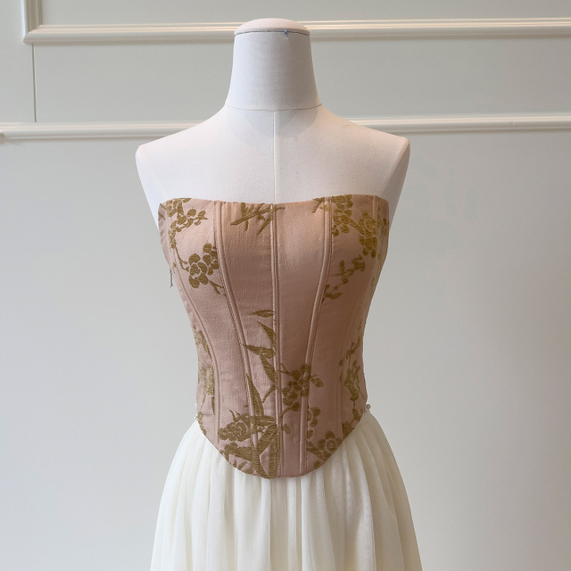 Nude Floral Corset Tulle Skirt Two-Piece Dress 71501+51417+51368