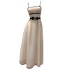 Chanel-Style Cream Grid Sheer Mesh Spaghetti Strap Midi Dress69699