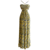 Yellow-Toned Floral Halter Cut-Out Chiffon Maxi Dress69638