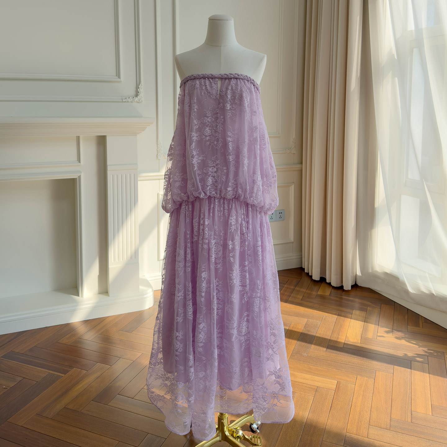 Misty Lavender Strapless Lace Dress69712