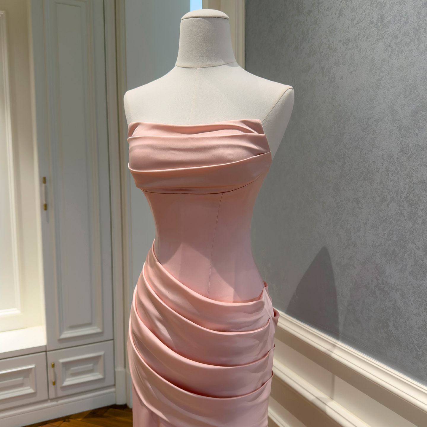 Soft Dusty Pink Strapless Evening Gown69615