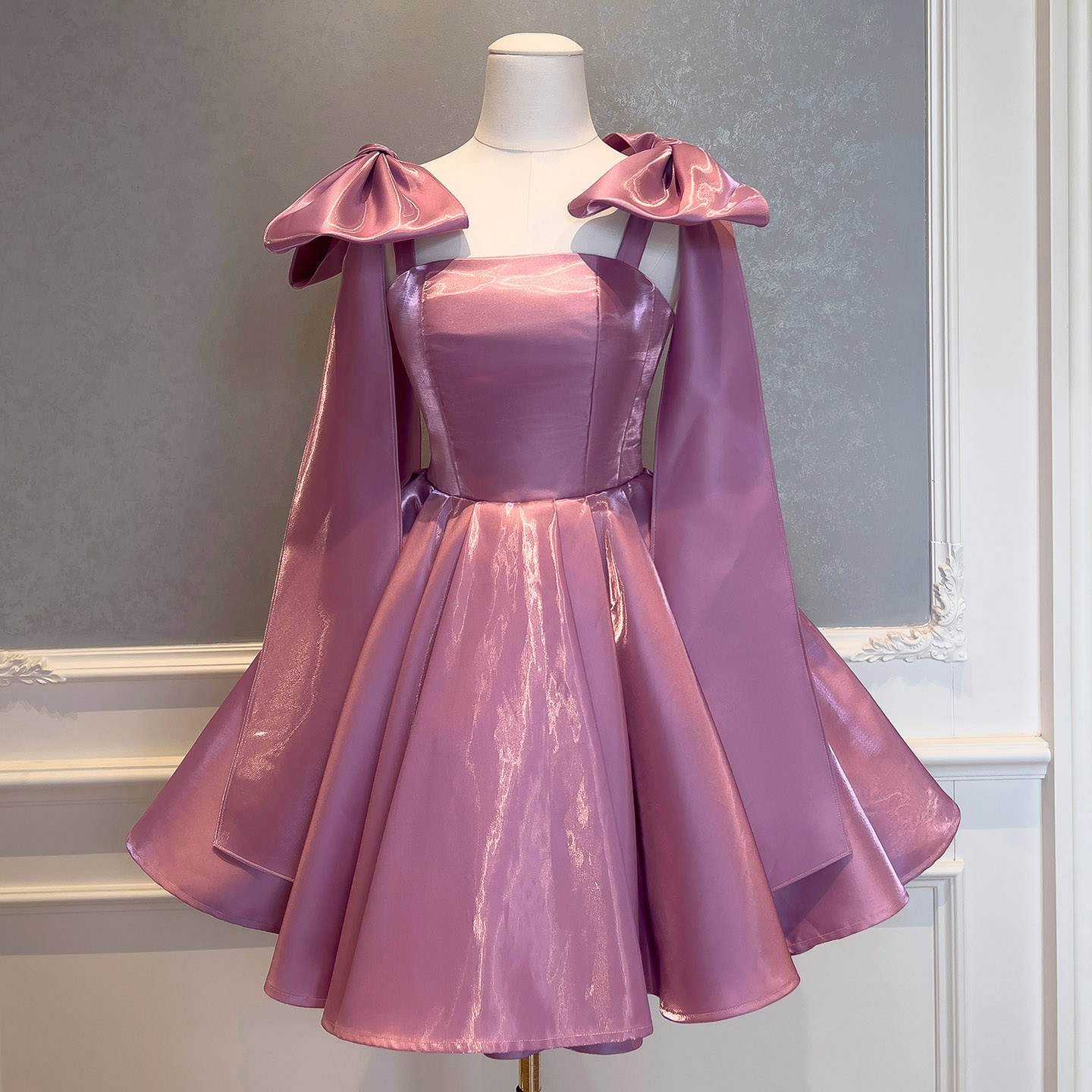 Sweet Bow Lavender Satin Mini Dress69368