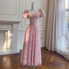 Pink Tie-Dye Lace Puff Sleeve Maxi Dress69557