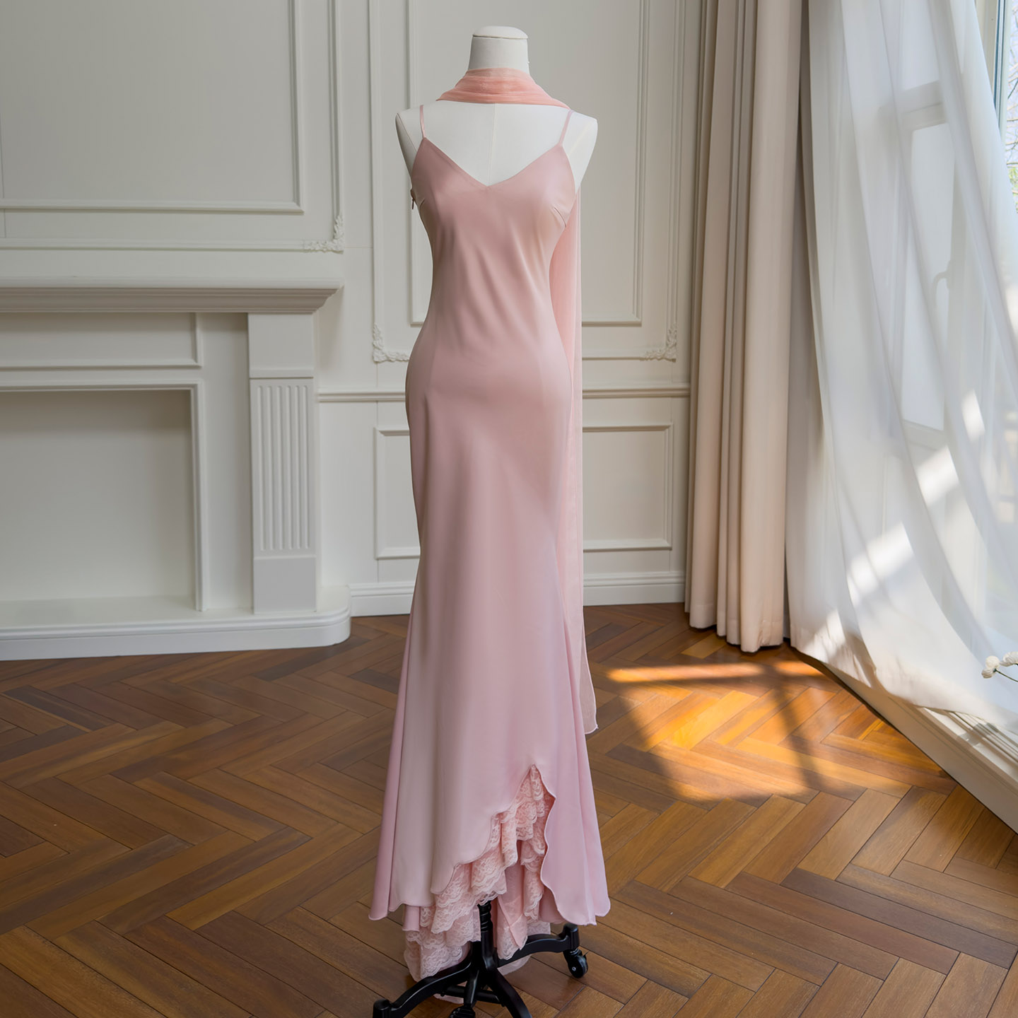 Blush Pink Satin Halter Mermaid Evening Gown69675