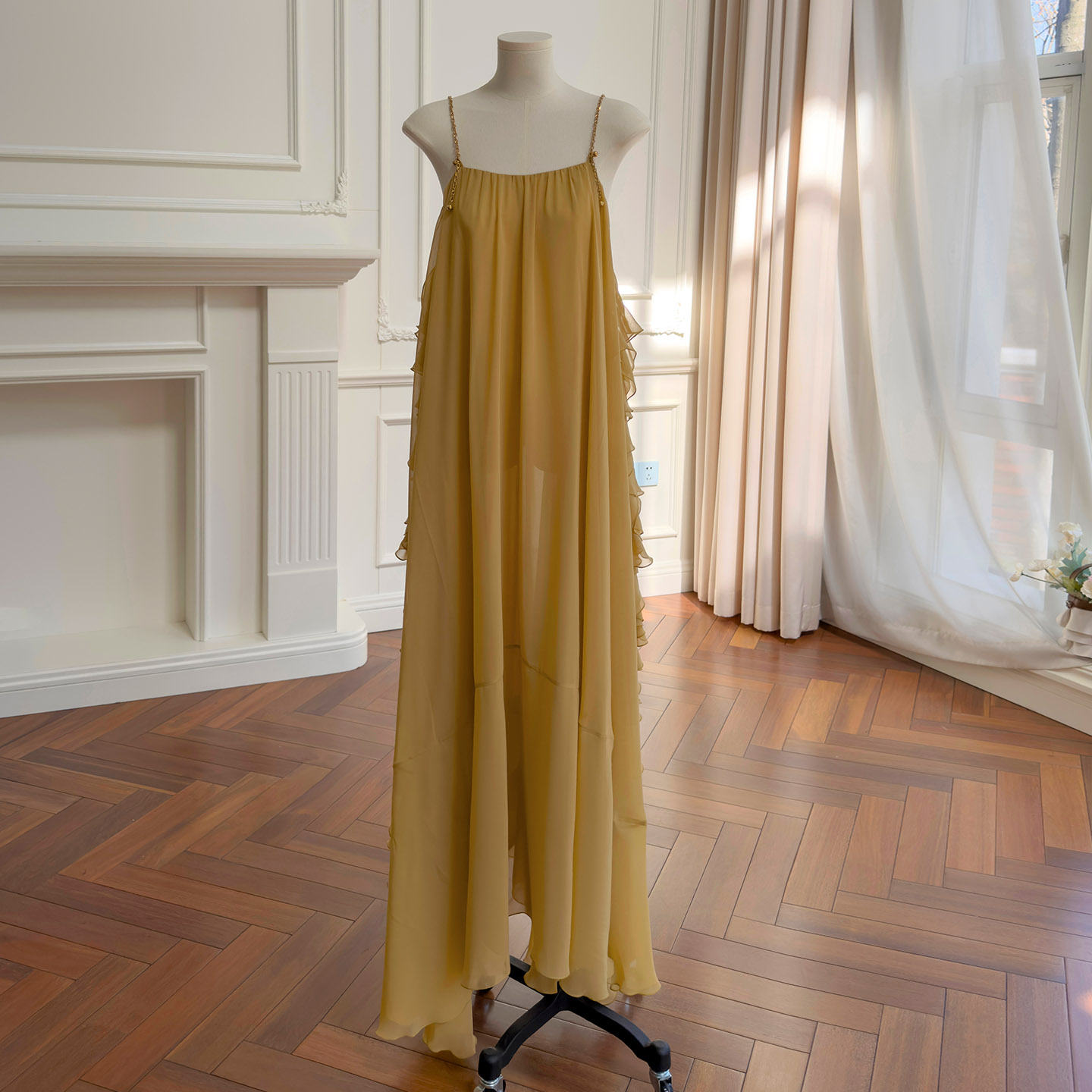 Atmospheric Mustard Yellow Spaghetti Strap Maxi Dress69612