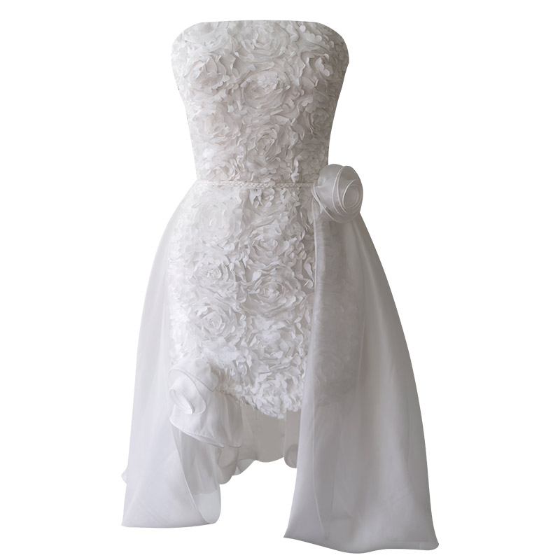 New European and American Style Sexy Square Neck Floral Bodycon White Sleeveless Spaghetti Strap Fluffy Ball Gown Dress69573