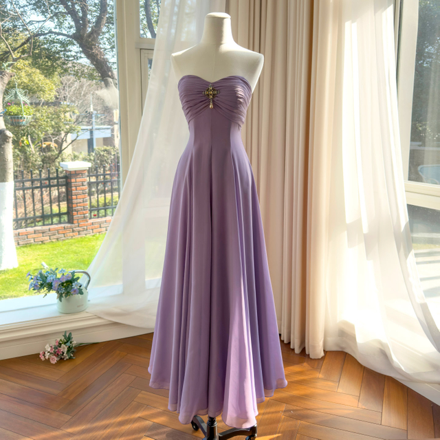Yigelila 2026 Spring & Summer New Arrival, Purple Strapless & Spaghetti Strap Waist-Fitted Slim Long Evening Dress69637