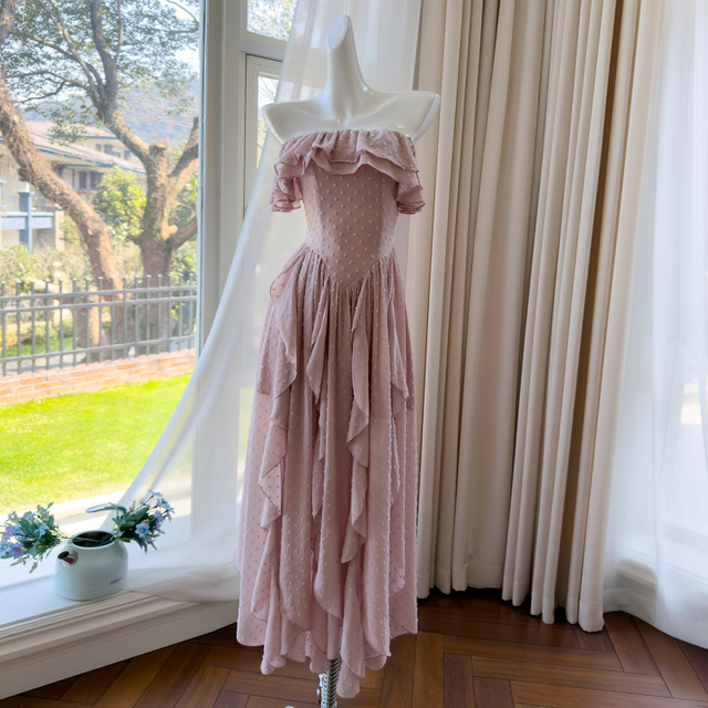 Summer New French Style Vacation Purple Spaghetti Strap Dress, Sleeveless, Long Train, Atmosphere Feeling Maxi Dress For Beach Holiday69622