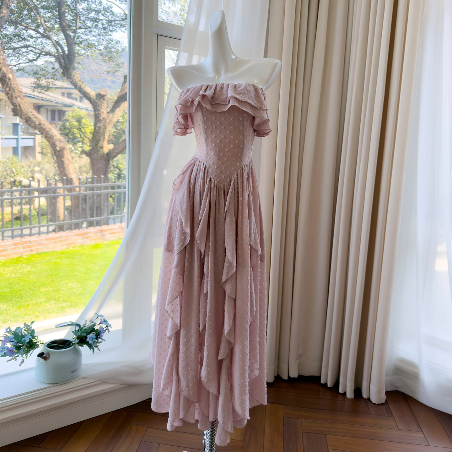 Summer New French Style Vacation Purple Spaghetti Strap Dress, Sleeveless, Long Train, Atmosphere Feeling Maxi Dress For Beach Holiday69622