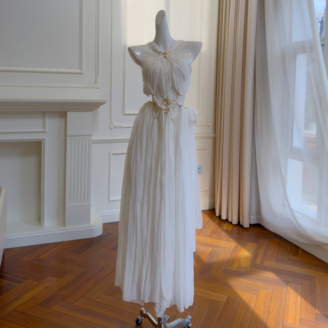 Elegant French Style Sleeveless Maxi Dress, 2026 Spring New Arrival, High-End Slim Waist Dress69441