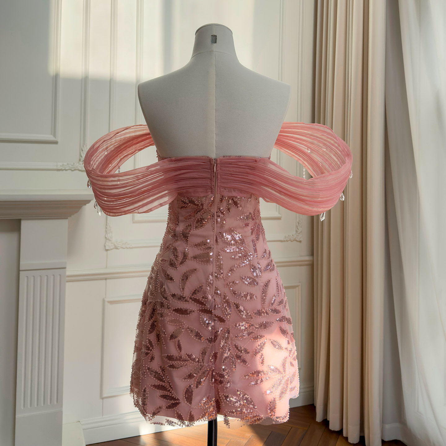 Yigelila 2026 Spring Festival New Arrival, Pink Embroidered Strapless Dress, Off-Shoulder Soft Tulle Crystal Decor Evening Dress69584