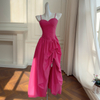 French Elegant Tulip Dress, Heart-shaped Tube Top Spaghetti Strap Dress, Irregular 3D Pleated Slim Long Dress69650