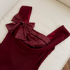 Burgundy Square Neck Spaghetti Strap Evening Dress, French Princess Long Dress for Party, Annual Meeting & Host69609