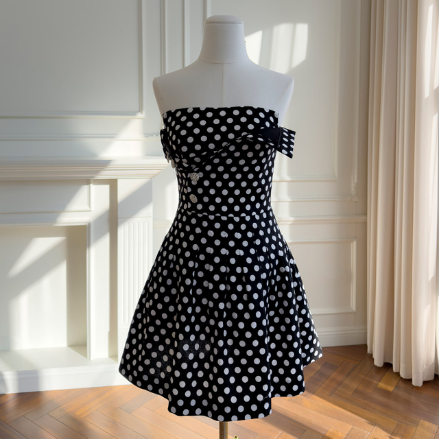 Elegant Polka Dot Strapless High-Waist Mini Dress69693