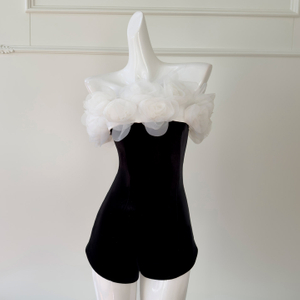 Black & White Color Block Off-the-Shoulder Romper51422