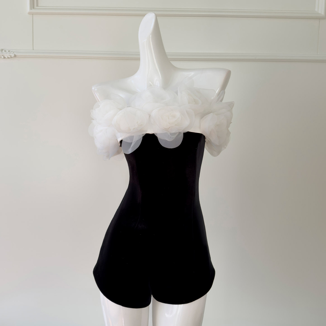 Black & White Color Block Off-the-Shoulder Romper51422