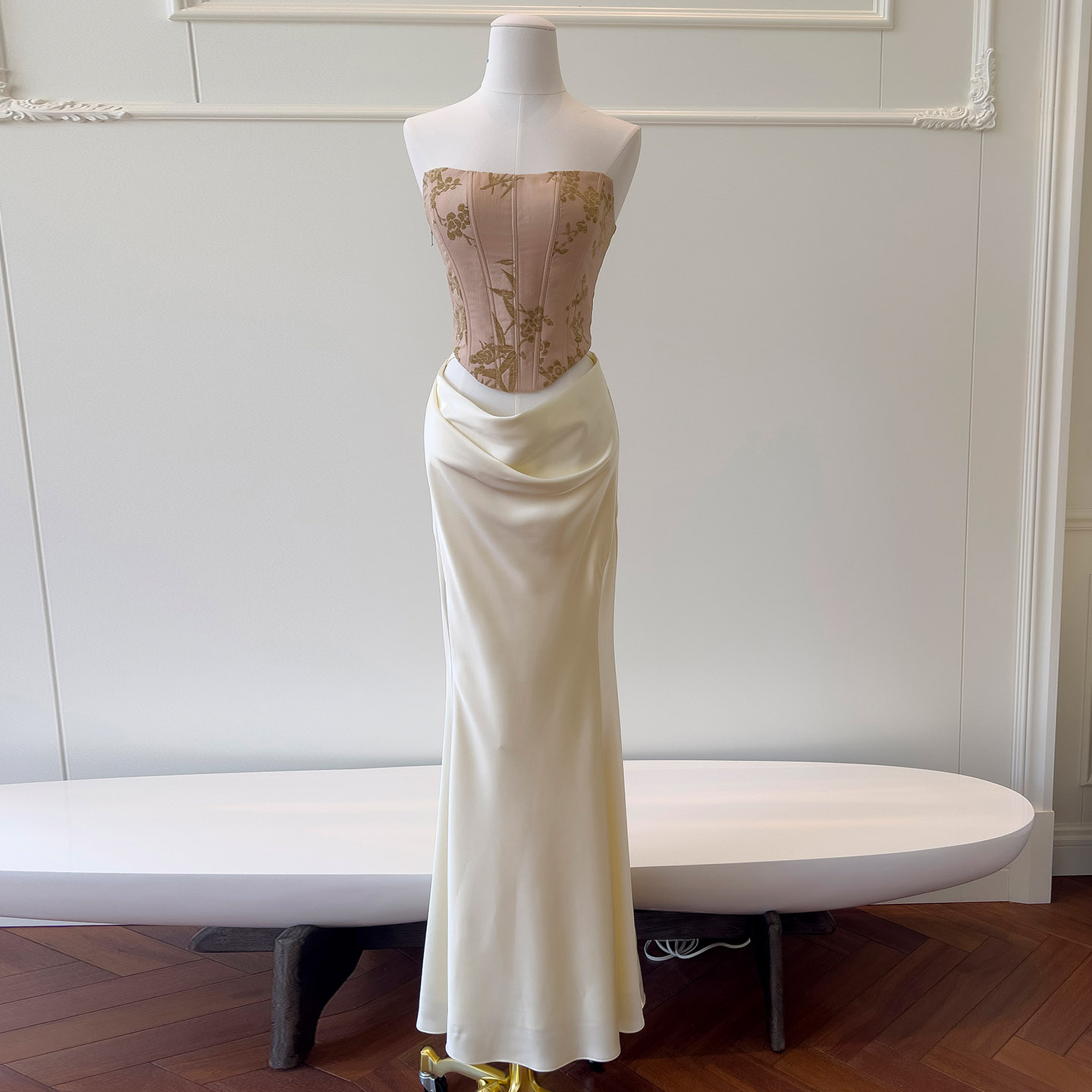 Nude Floral Corset Tulle Skirt Two-Piece Dress 71501+51417+51368