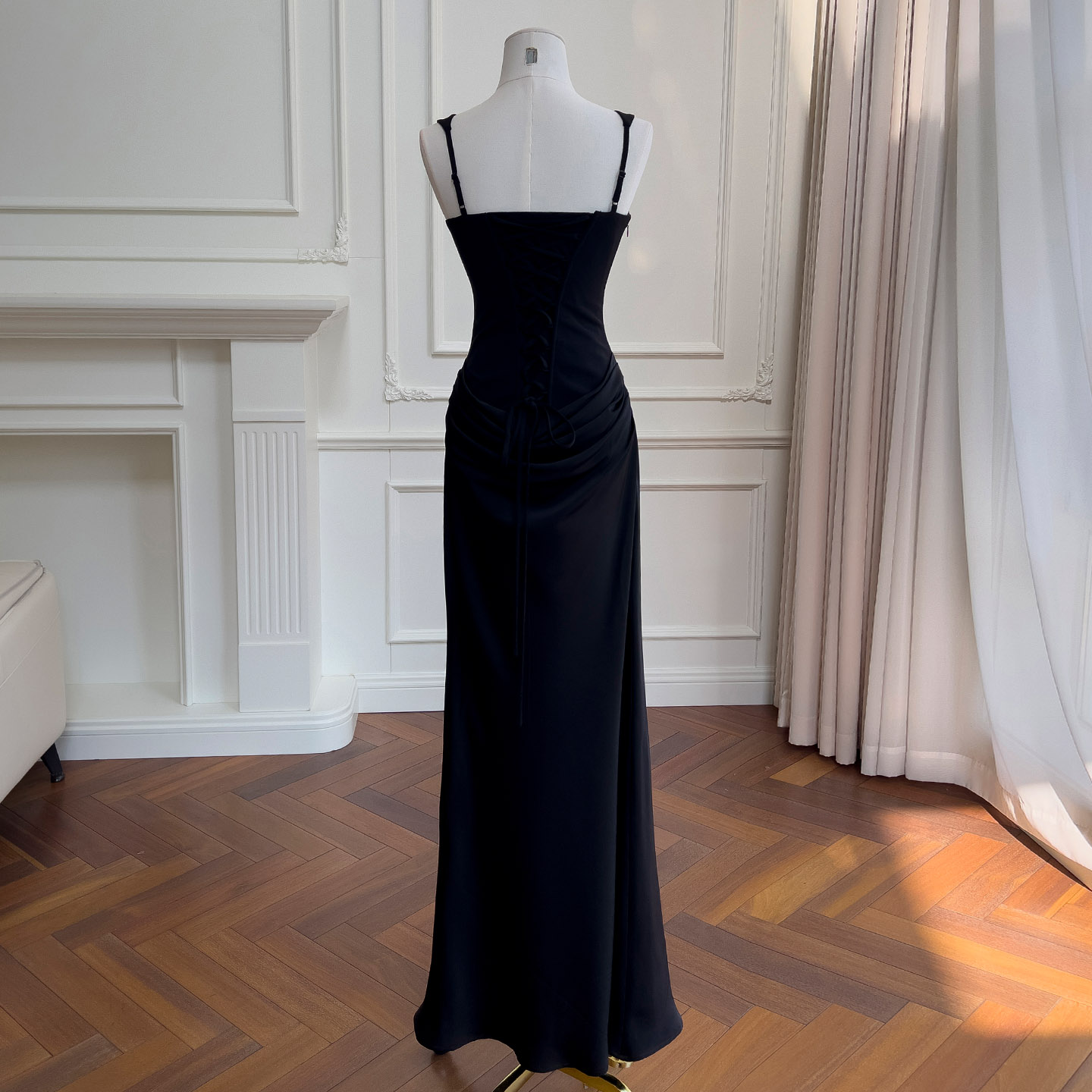 Black Ruched Waist Evening Gown 69544