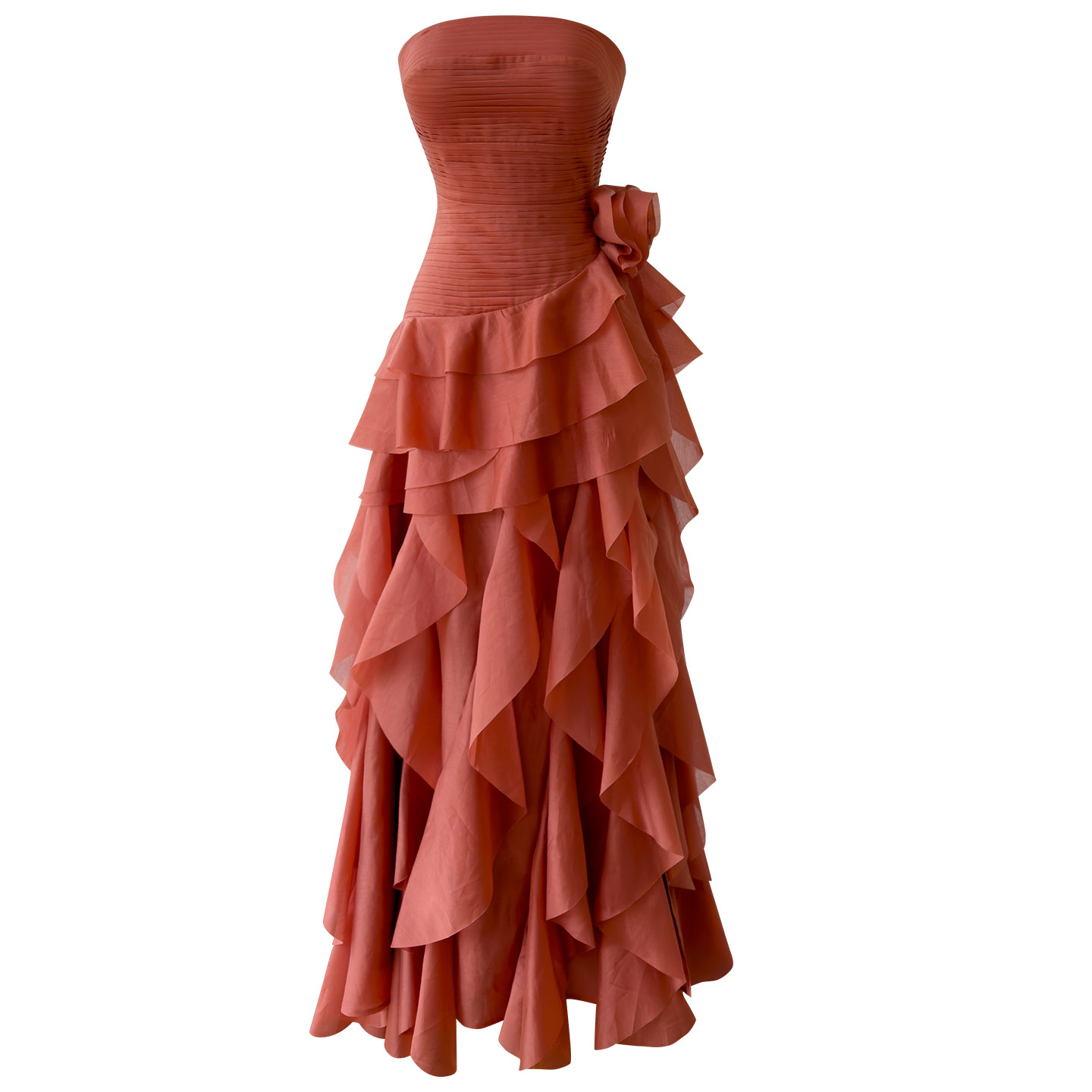 Caramel Orange Strapless Ruffled Dress69746